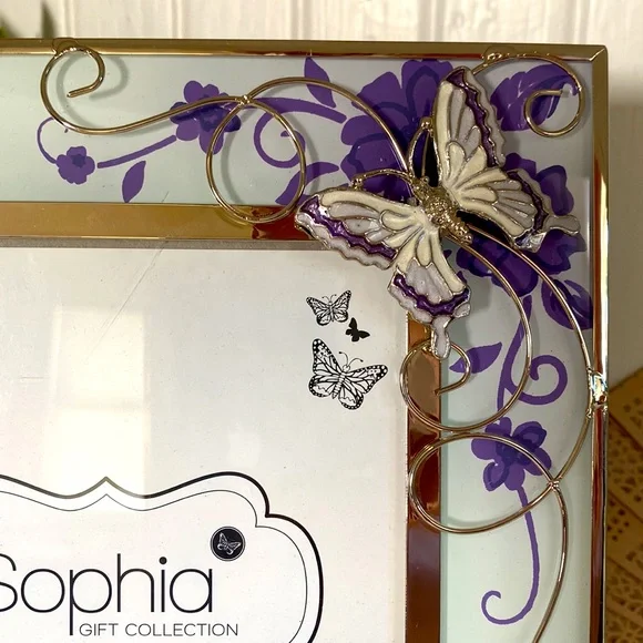 Purple Butterfly Flower Glass Picture Frame - 5x7 - Picture 3 of 4